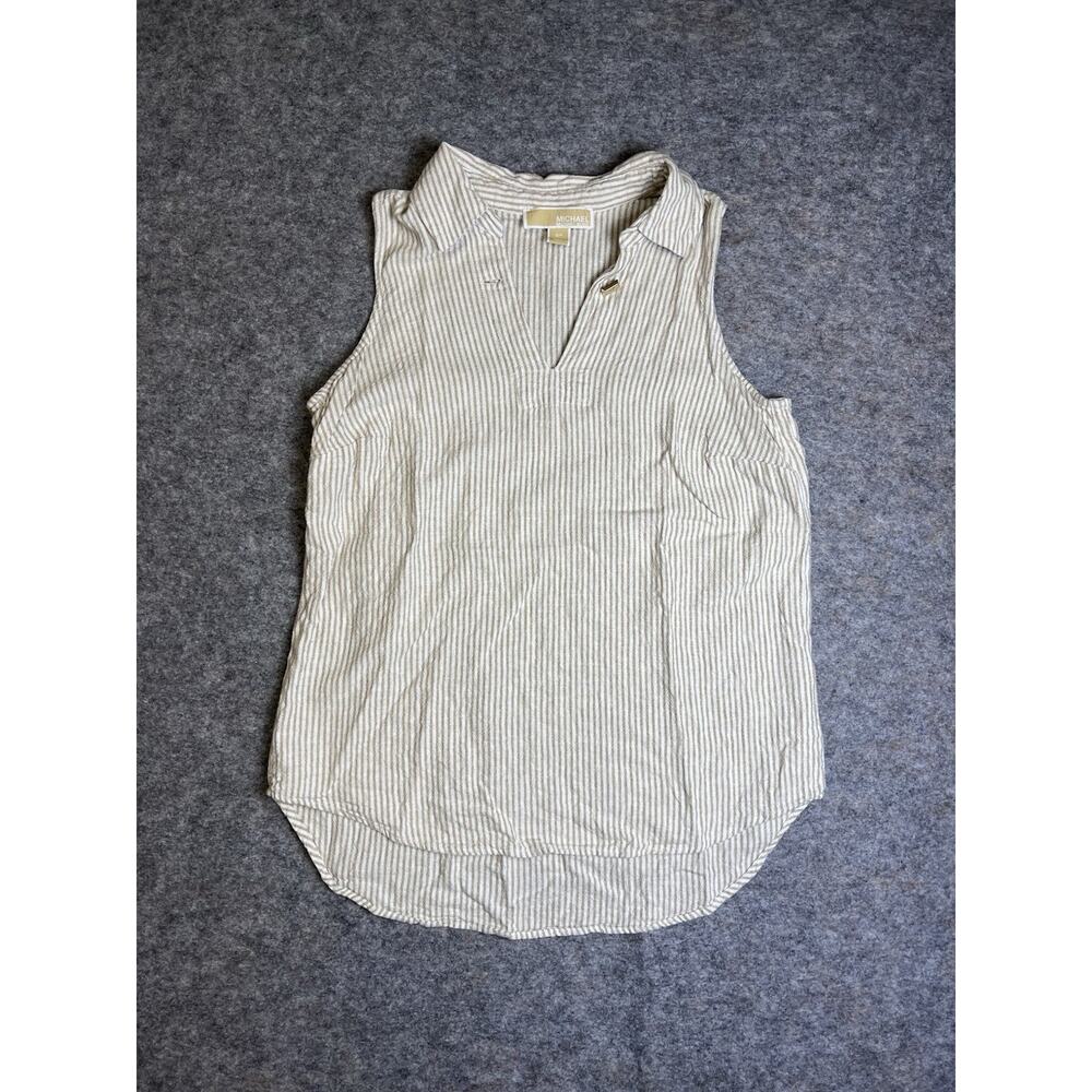 MICHAEL Michael Kors Beige White Striped V-Neck Sleeveless Blouse Women’s Sz S/P